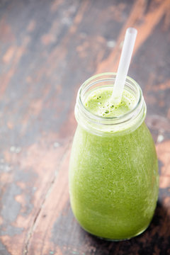 Close-up of green fresh smoothie