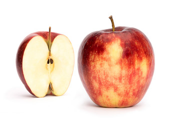 Red apple and a half on white background 