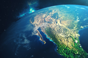 3D Rendering World Globe from Space in a Star Field Showing Night Sky With Stars and Nebula. View of Earth From Space. Elements of this image furnished by NASA.