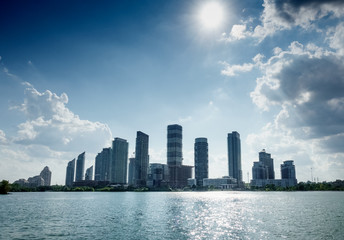 Lake and city skyline