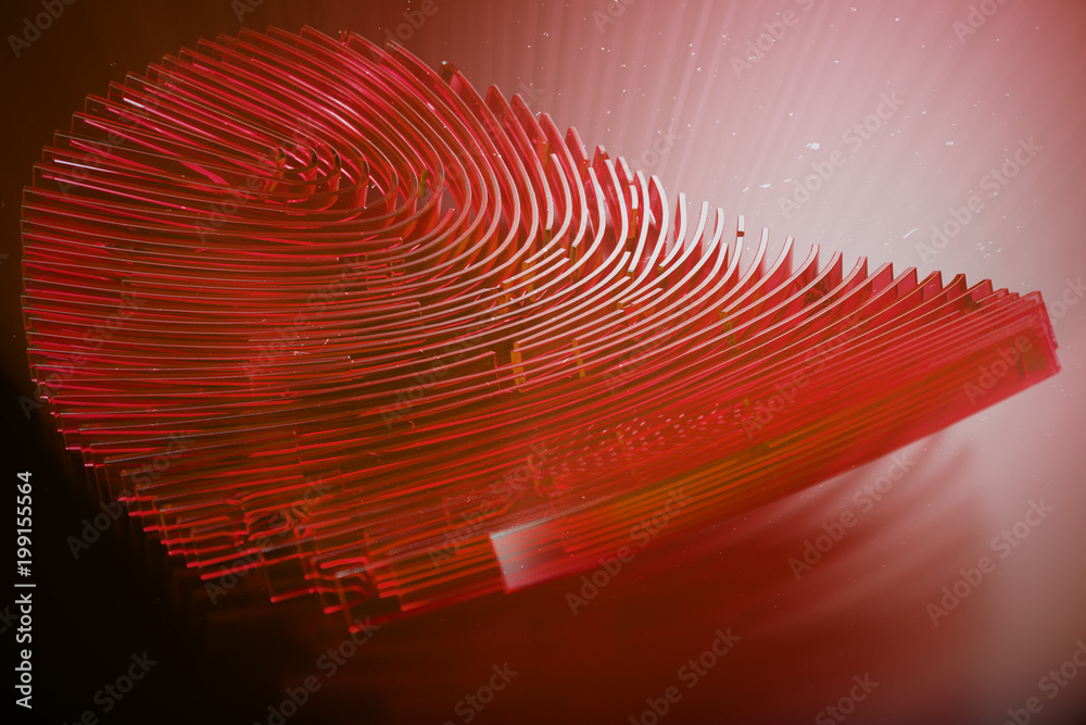 Poster 3d illustration fingerprint scan provides security access with biometrics identification. personal d