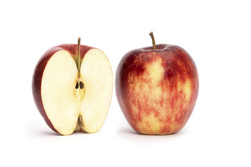 Red apple and a half on white background 