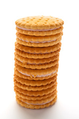 Stack of cookies on white background
