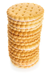 Stack of cookies close up on white background