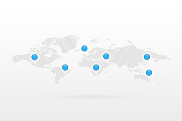 Vector world map infographic symbol with pointers. International rhombus illustration sign. Blue and gray template element for business, project, sample, web, design, media, news, blog