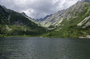 Naklejka na ściany i meble Moraine-dammed lake Popradske pleso, amazing nature, High Tatra mountains, Slovakia
