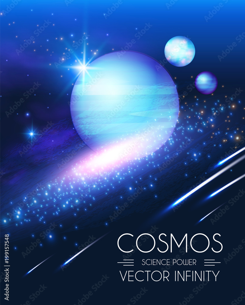 Wall mural space shining backgrouns with realistic 3d planets and stars. univerce and cosmos design. light of a