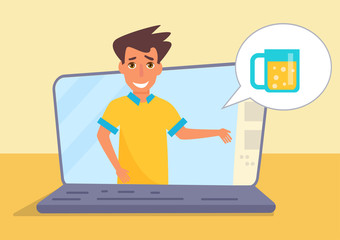 Vlog about beer Vector. Cartoon.