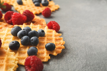 Round belgium waffles with berries