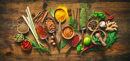 Wall murals Aromatic Colourful various herbs and spices for cooking