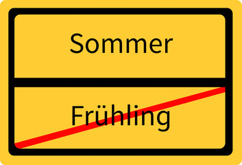 Obraz premium Wechsel von Frühling auf Sommer auf Ortsschild