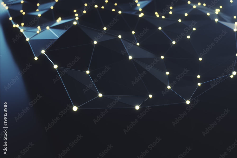 Poster 3d rendering abstract futuristic connection lines and glowing dots. supercomputer technology, calcul