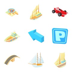 Transport icons set, cartoon style