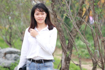 woman at the flower garden in Hanoi, Vietnam