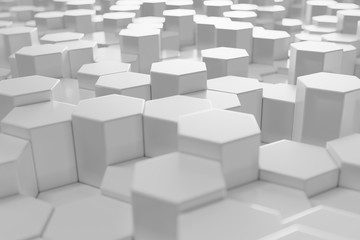 White geometric hexagonal abstract background, 3d rendering