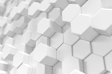 3D Rendering white geometric hexagonal abstract background.