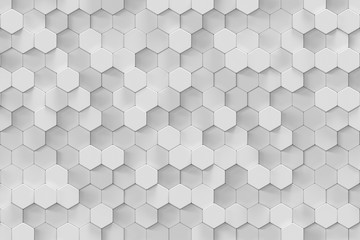 3D Rendering white geometric hexagonal abstract background.