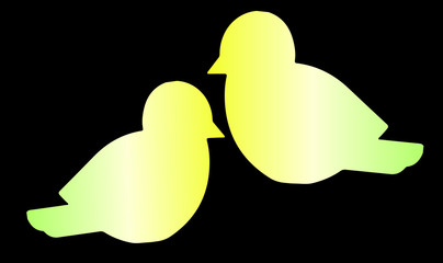 Two yellow gradient birds silhouette close-up. Contour gradient vector