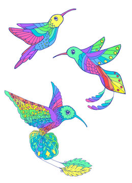 set of stickers with hummingbirds