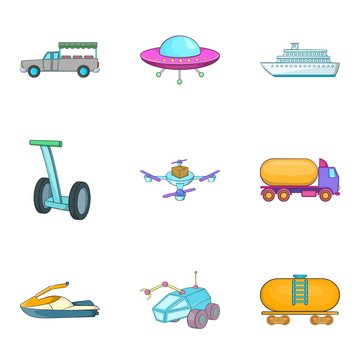 Auto industry icons set, cartoon style