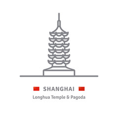 Obraz premium Ikona linii świątyni Longhua i pagody w Szanghaju