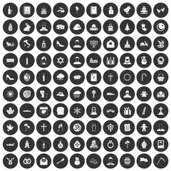 100 church icons set black circle
