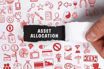 The concept of business, technology, the Internet and the network. Young businessman showing inscription: Asset allocation