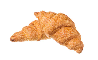 Fresh tasty two croissants isolated on white background