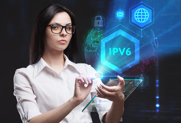 The concept of business, technology, the Internet and the network. A young entrepreneur working on a virtual screen of the future and sees the inscription: IPv6