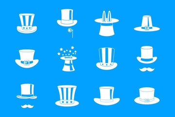 Top hat icon blue set vector