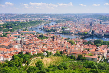 Fototapeta na wymiar A view from above of the center of Prague. The main tourist attractions, panoramic day view.