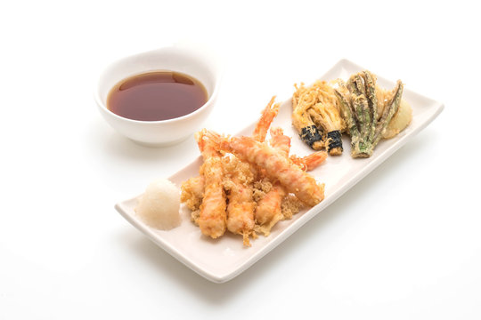 shrimps tempura (battered fried shrimps)on white background