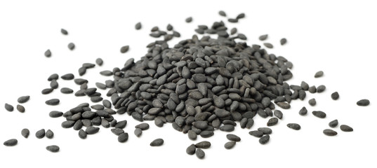 close up of black sesame seeds isolated on white