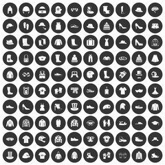 100 clothing and accessories icons set black circle