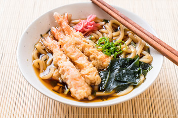 udon ramen noodles with shrimps tempura