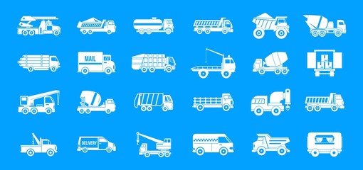Truck icon blue set vector
