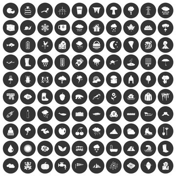 100 clouds icons set black circle