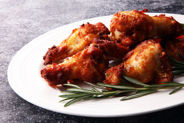 crispy barbecue chicken wings bbq on grey background