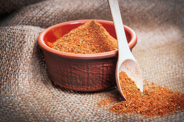 seasoning in the pot with the aroma of curry, dill, pepper, cumin and turmeric