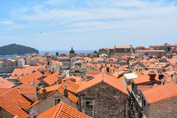 Fototapeta na wymiar top view on orange roofs in old town in Dubrovnik Croatia 
