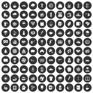 100 coffee cup icons set black circle