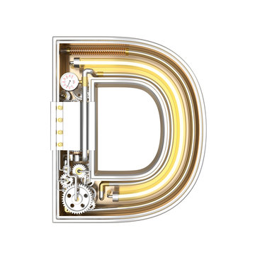 Mechanic alphabet ,letter D on white background with clipping path. 3D illustration