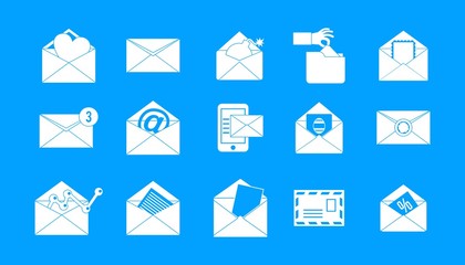 Mail icon blue set vector