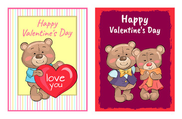Happy Valentines Day Poster Bear Holding Red Heart