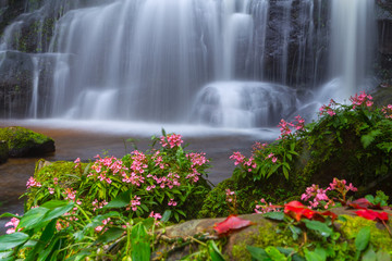 Naklejka premium Mun daeng Waterfall, the beautiful waterfall in deep forest at Phu Hin Rong Kla National Park ,Phitsanulok, Thailand