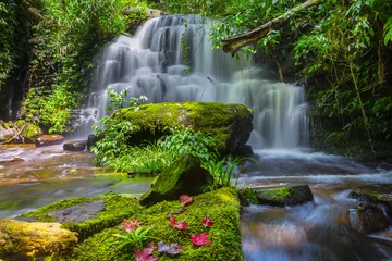 Fototapete Wasserfall Mun Daeng Wasserfall, der schöne Wasserfall im tiefen Wald im Nationalpark Phu Hin Rong Kla, Phitsanulok, Thailand  © rbk365