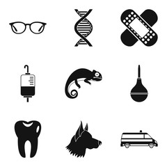 Healthy animal icons set, simple style