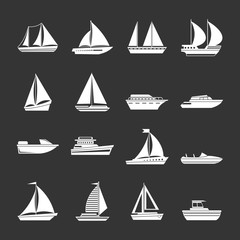 Boat and ship icons set grey vector