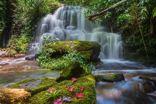 Mun daeng Waterfall, the beautiful waterfall in deep forest at Phu Hin Rong Kla National Park ,Phitsanulok, Thailand