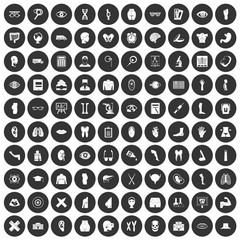 100 anatomy icons set black circle